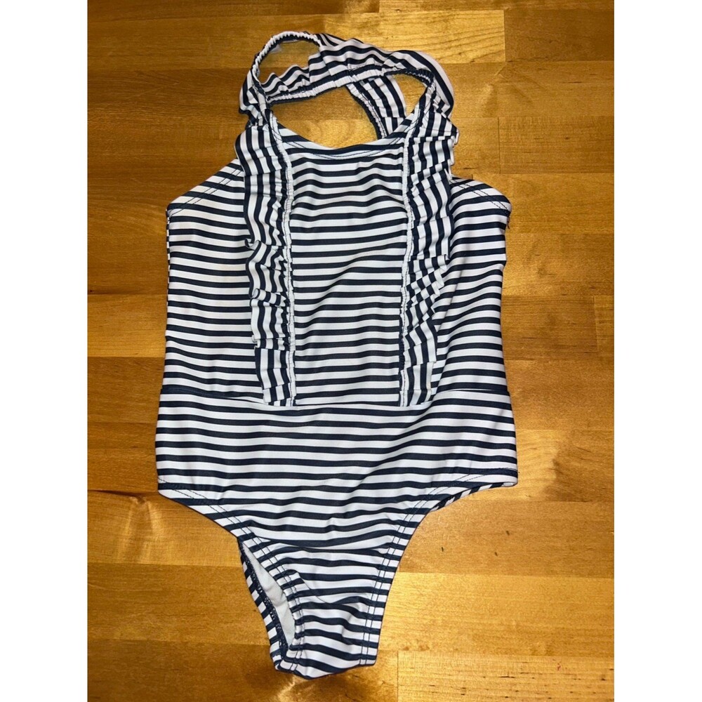 Toddler Girls Baby Gap Brand Navy and White Striped One Piece Swimsuit Size 4T